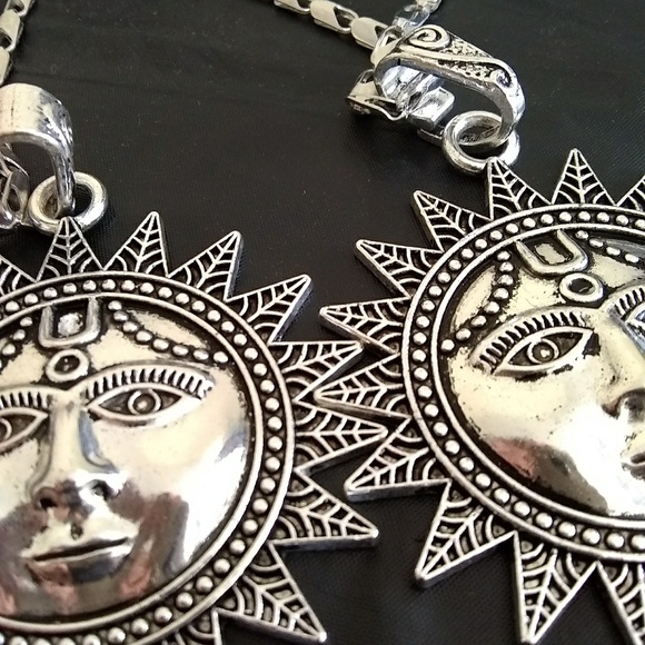 Jewelry - New Big Face Super Ancient Sun Silver Necklace 28"